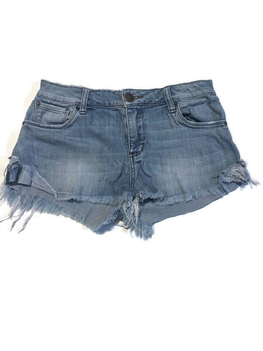 STS Blue Low Rise Cut-Off Denim Shorts Stretch Frayed Hem Size 26